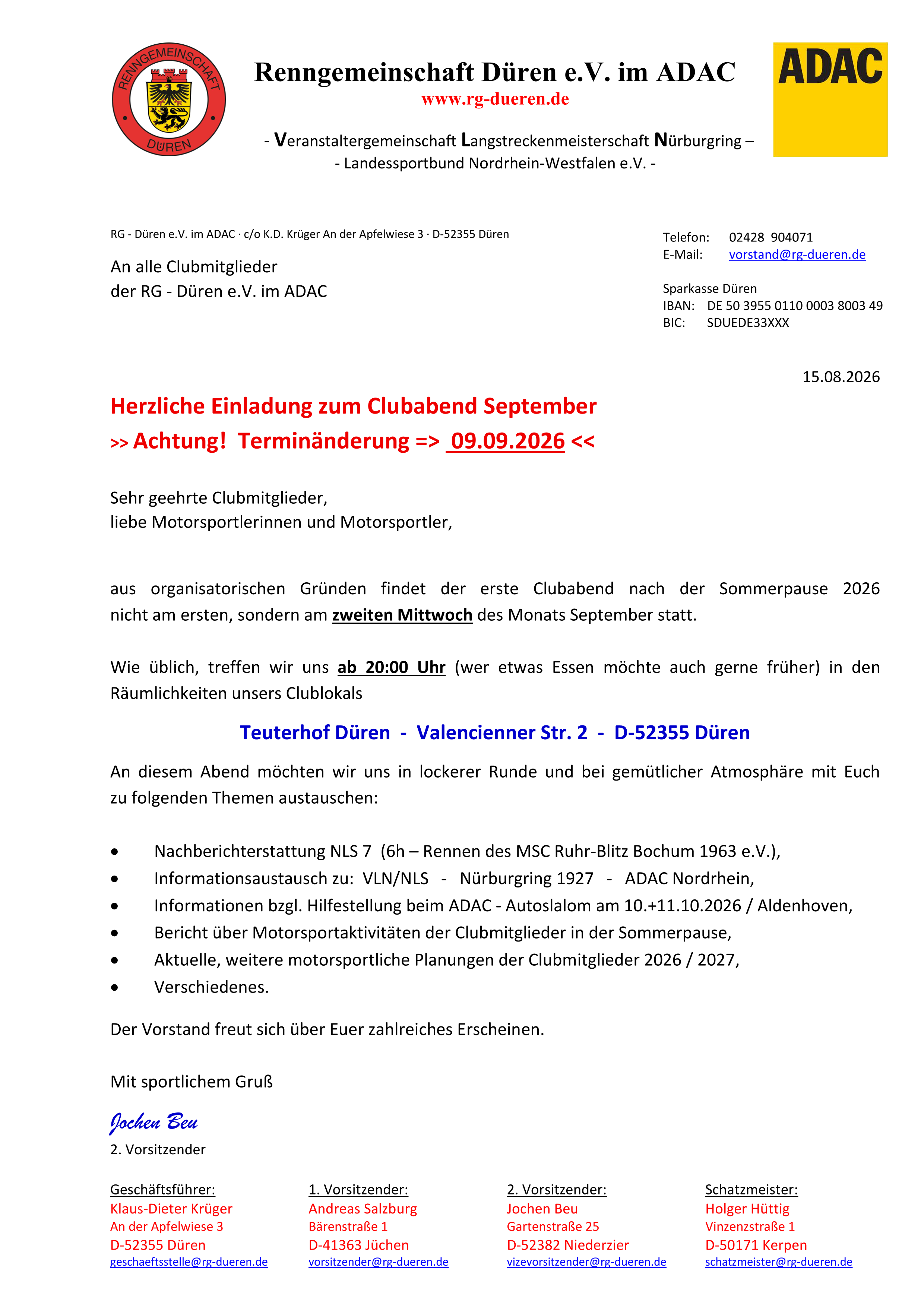 Clubabende September 2026