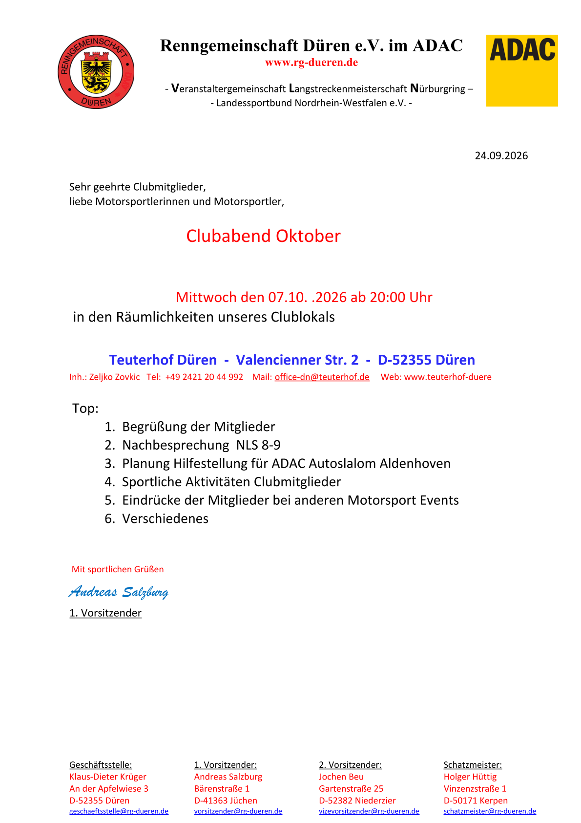 Clubabende Oktober 2026